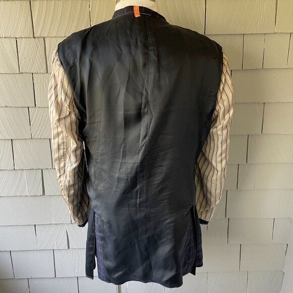 Faconnable Blue & White Plaid Wool Silk Linen 3-Button Mens Blazer Size 48 - Picture 9 of 10